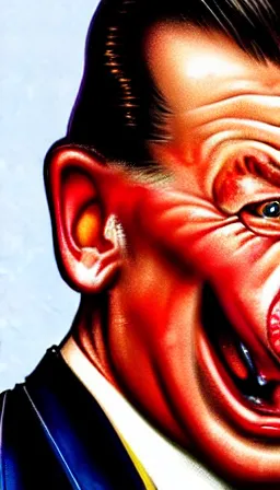 Image similar to very angry vince mcmahon sneezing in the style of norman rockwell, satanic, photorealistic, realistic proportions, digital illustration, evil, trending on artstation, award - winning