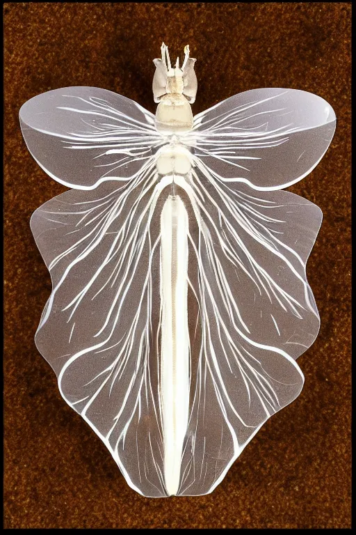 Image similar to transparent rare insect with reaction diffusion patterns. with wings, top down view. high detail. by Moebius