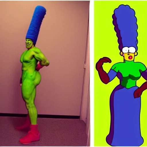 Prompt: marge simpson morped into a hulk