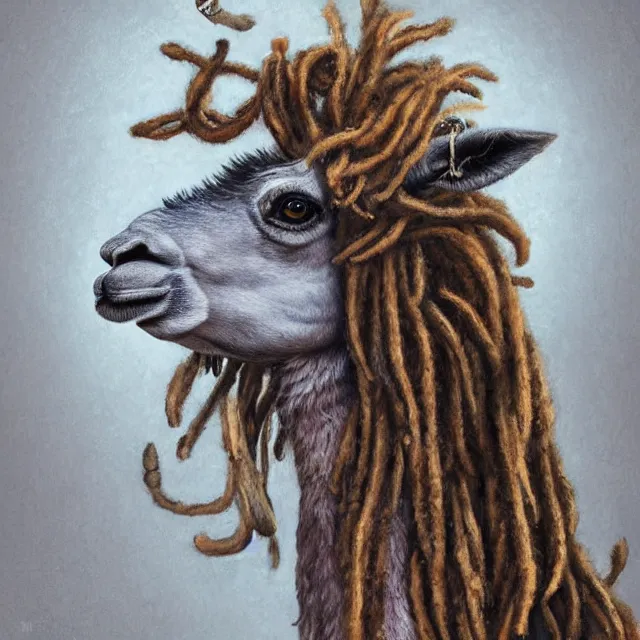 Image similar to llama with dreadlocks, by mandy jurgens, ernst haeckel, detmold, edward julius, james jean