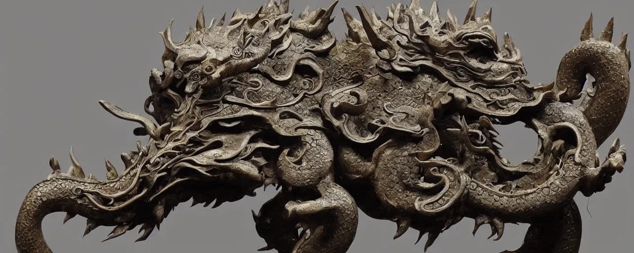 Image similar to ancient chinese dragon sculpture, ming dynasty, art by greg rutkowski, cinematic, 4 k