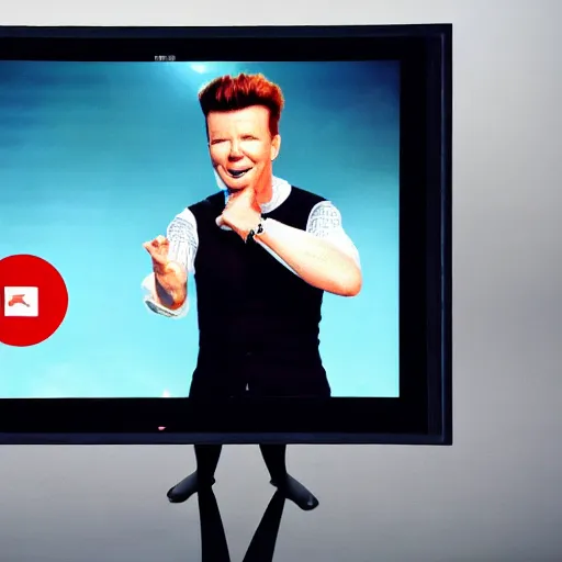 Image similar to rick astley's dance is shown on the tv screens, screens everywhere