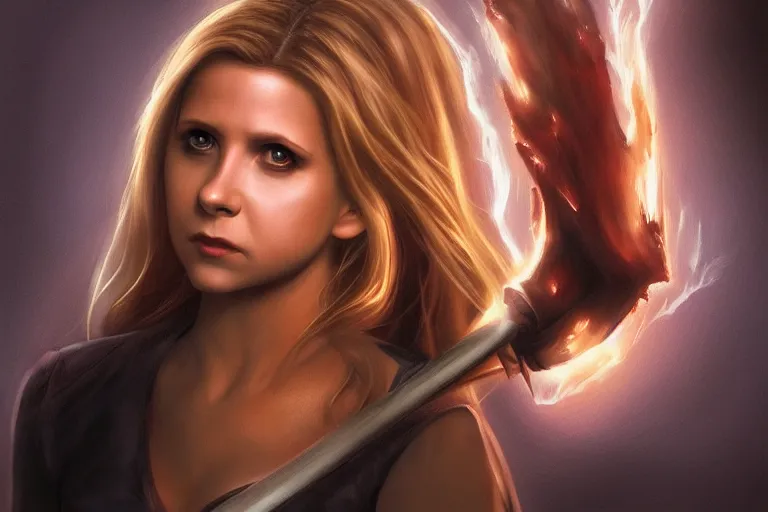 Image similar to Buffy Summers as a vampire, dramatic lighting, hyper-realistic, extremely high detail, trending on artstation