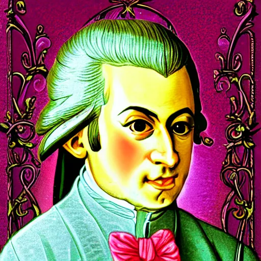 Image similar to original illustration of Mozart by Lisa Frank