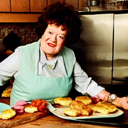 Prompt: Julia Child making Steamed Hams for dinner