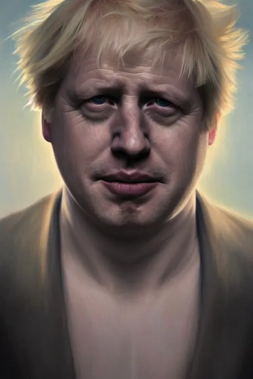 Image similar to a distant shot of Boris Johnson as Punsiher, masculine figure, bright hopeful atmosphere, volumetric lights, beam of bright light through the clouds, intricate, elegant, highly detailed, extremely detailed, digital painting, artstation, concept art, matte, smooth, sharp focus, hyper realistic, illustration, art by Artgerm and Greg Rutkowski and Alphonse Mucha