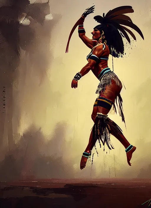 Image similar to portrait of cindy landolt as aztec dancer, by ismail inceoglu