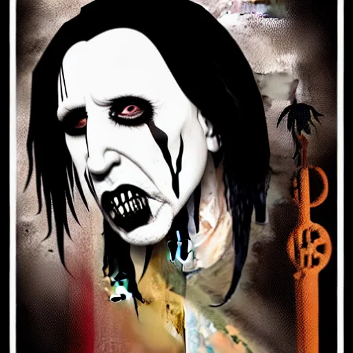 Image similar to graphic illustration, creative design, marilyn manson as alice cooper, biopunk, francis bacon, highly detailed, hunter s thompson, concept art