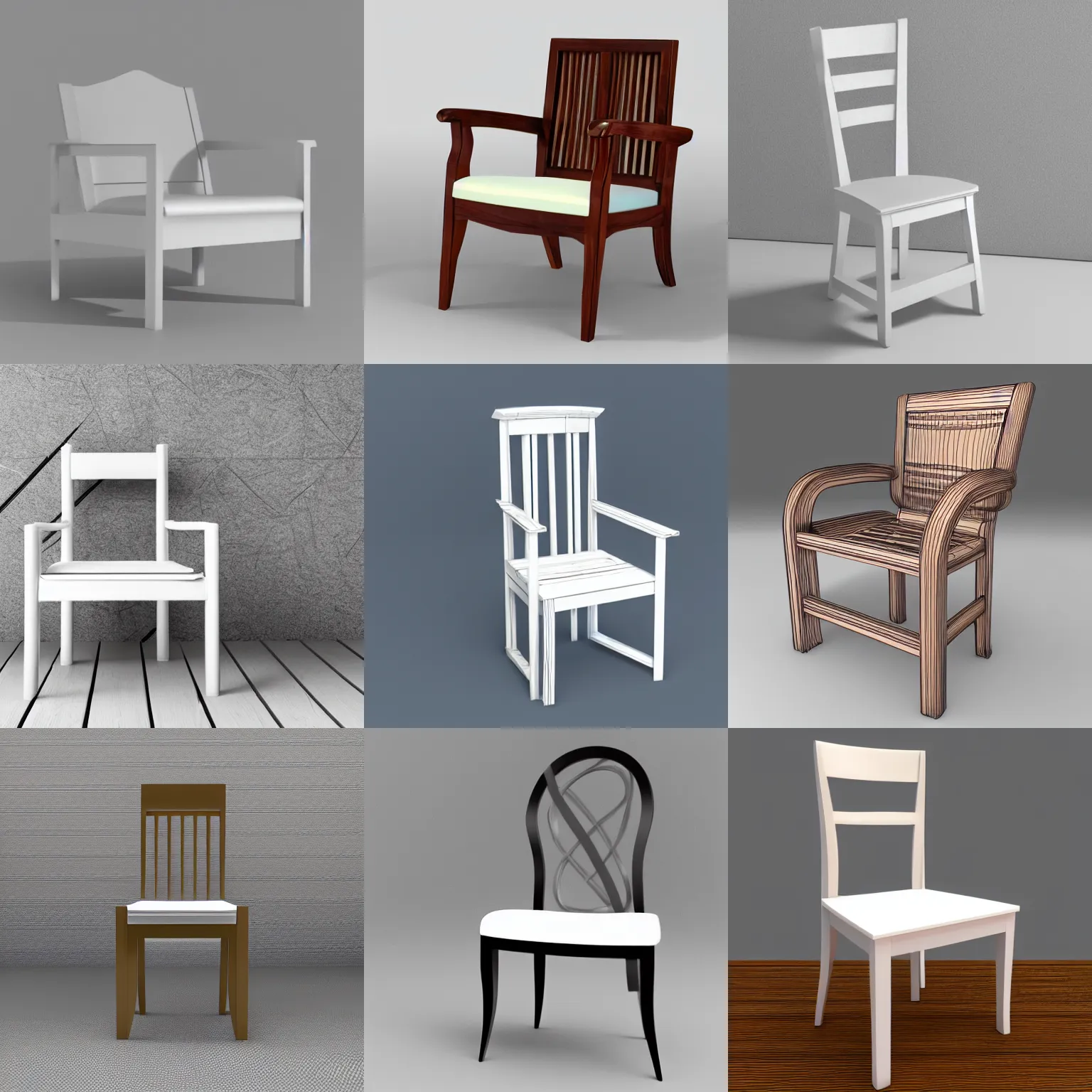 Prompt: the front of a wood chair on a white background, 3 d rendering