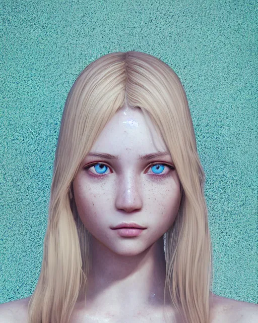 Prompt: portrait of a pretty russian girl, blue eyes, freckles, blonde hair, half korean, au naturel, hyper detailed, digital art, trending in artstation, cinematic lighting, studio quality, smooth render, fluorescent skin, unreal engine 5 rendered, octane rendered, art style by klimt and nixeu and ian sprigger and wlop and krenz cushart