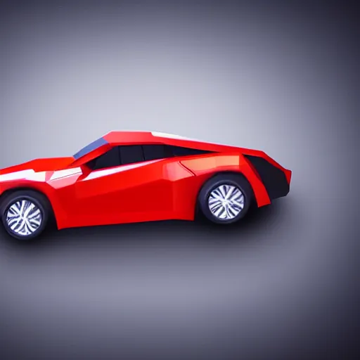 Image similar to a low poly object of a single sport car positioned in the center of the image on the white background