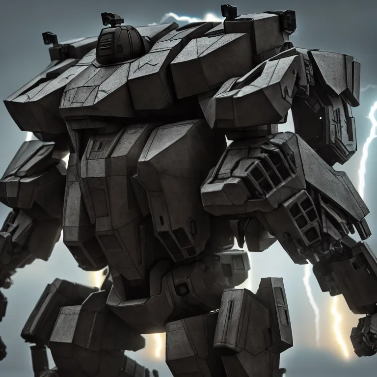 Image similar to hyper detailed 8 k cinematic still, rendering with volumetric lightning and ray tracing, show case of full body aggressive armored core, weathering armor plating, decipticon armor plating, aggressive head, endoekeleton exposure