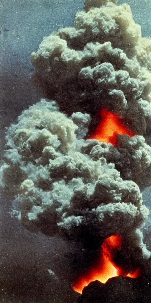 Image similar to a highly detailed and stunning autochrome photograph of the Nagasaki atomic bomb explosion, 8K