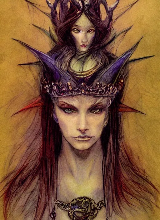 Image similar to portrait of young female sorceress of the endtimes, beautiful! coherent! dungeons and dragons character, by brian froud, strong line, cool night color, high contrast