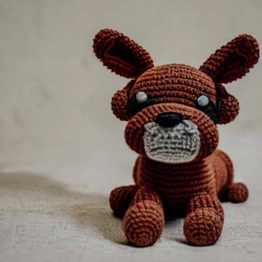 Prompt: a crochet puppy, very cute, kawaii, extremely detailed, complex, intricate, Sigma 50mm f/1.4