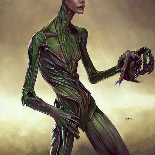 Image similar to green mantis religiosa ; 4 legs and 2 human arms ; d & d ; fantasy drawing ; illustration ; artstation ; cgsociety ; art by greg rutkowski