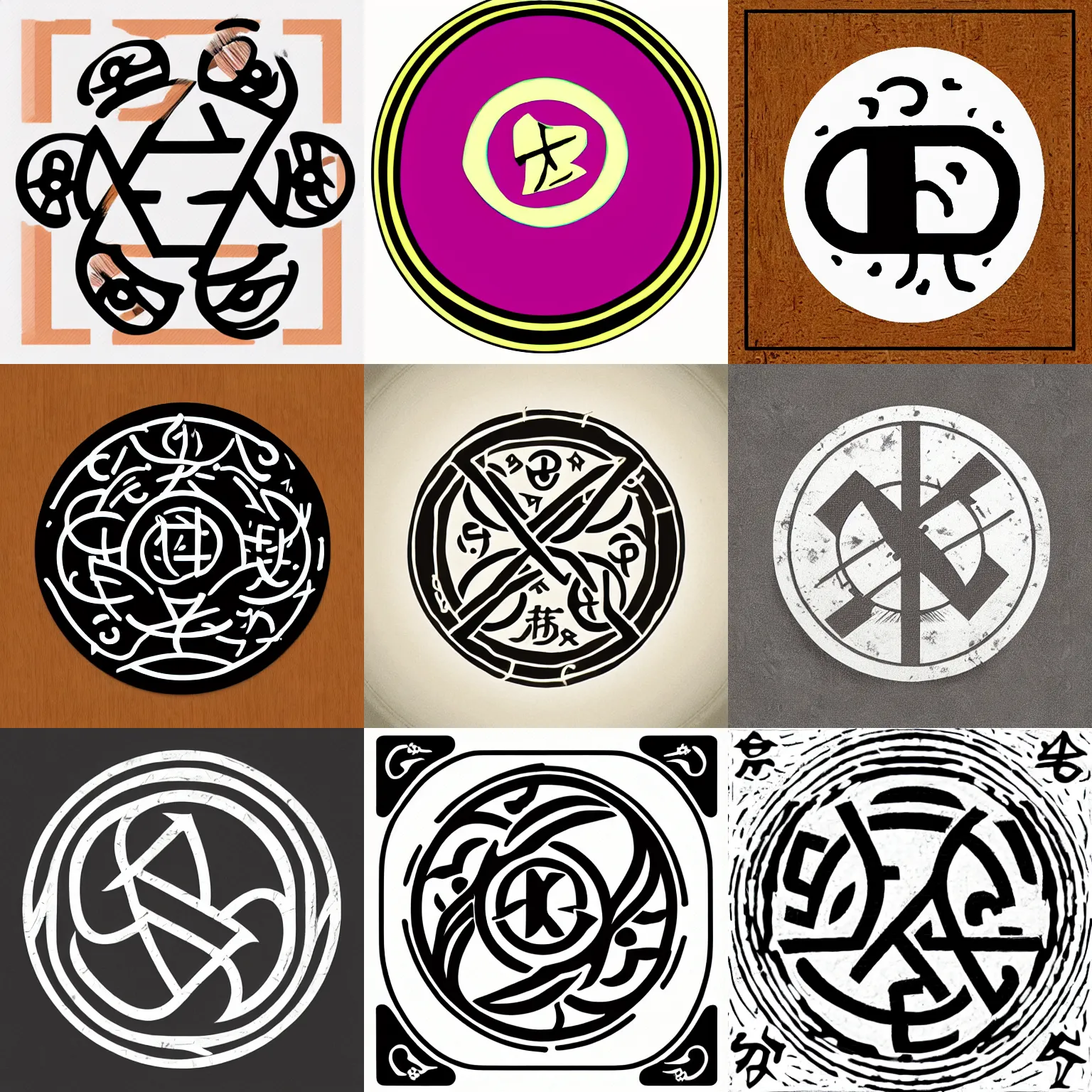 Prompt: cursed magical circle sigil icon kanji