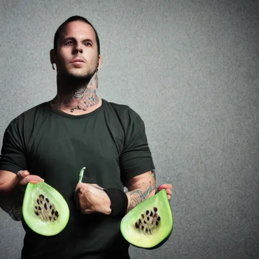 Image similar to portrait photo of matt shadows holding an invisible watermelon, color, studio lighting