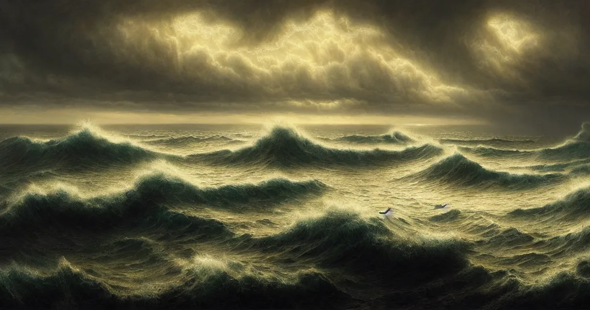 Prompt: epic professional digital art of startling hungry seascape coastline, faint golden moody atmospheric lighting, painted, intricate, detailed, detailed, foreboding, by leesha hannigan, wayne haag, reyna rochin, ignacio fernandez rios, mark ryden, iris van herpen,, epic, stunning, gorgeous, much wow, cinematic, masterpiece.