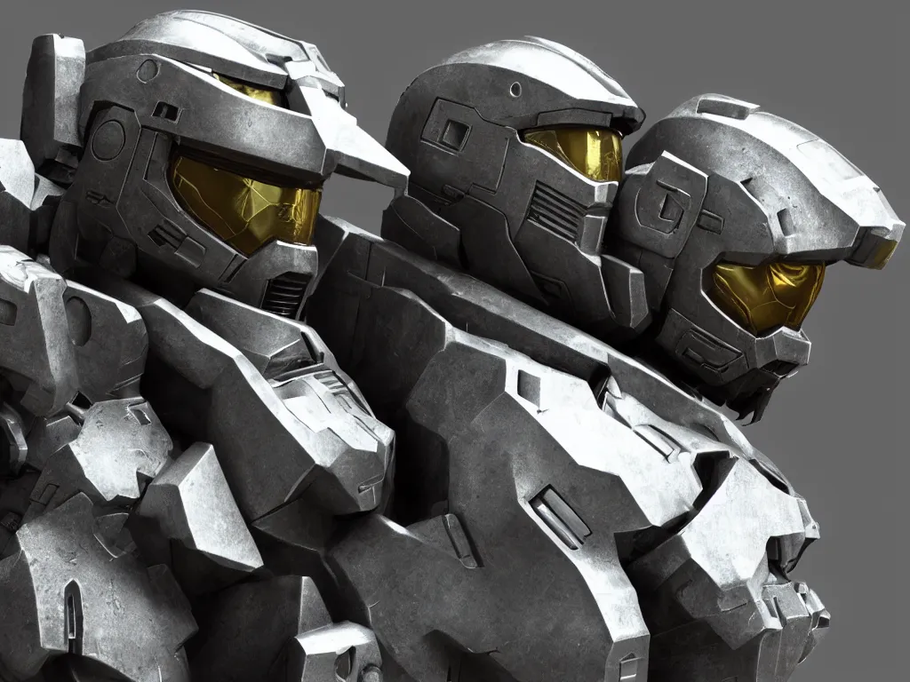 Image similar to master chief bust shot, studio photo, 3 d render, unreal engine, stunning scene, hdr, dynamic lighting, chrome, metallic, shiny, reflective, 8 k