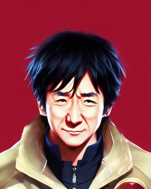 Image similar to anime portrait of Jackie Chan as an anime man by Stanley Artgerm Lau, WLOP, Rossdraws, James Jean, Andrei Riabovitchev, Marc Simonetti, and Sakimichan, trending on artstation