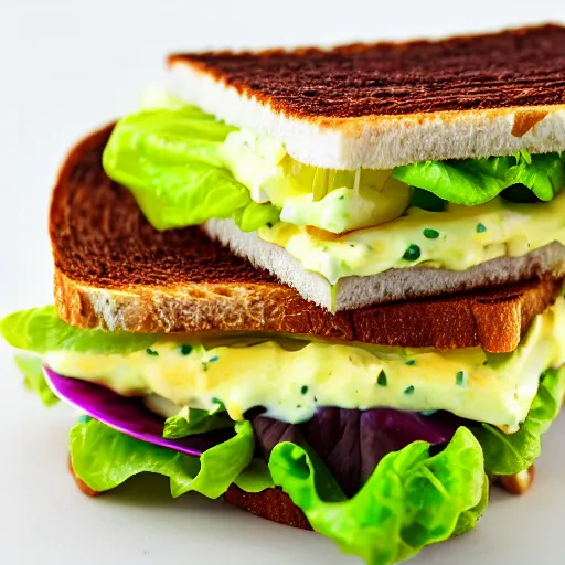 Prompt: A lettuce mayonnaise sandwich, food photography