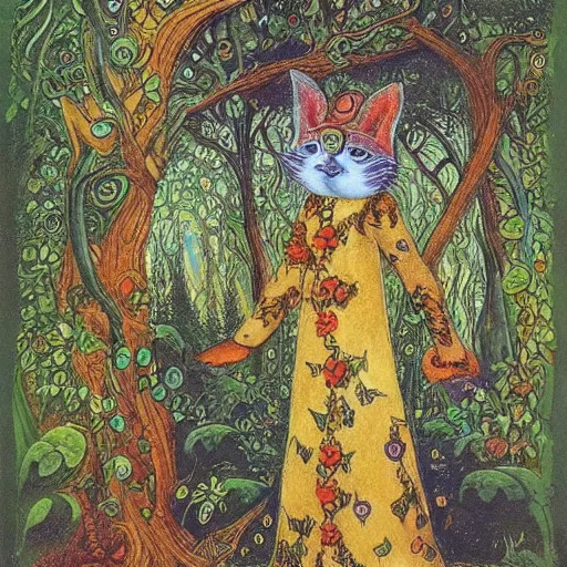 Image similar to a green genie ready to grant wishes deep in the forest, fantasy illustration, Louis wain