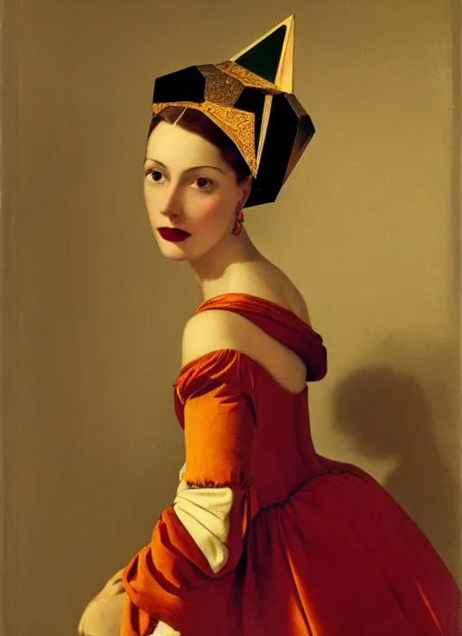 Image similar to portrait of young woman in renaissance dress and renaissance headdress, art by horst p. horst