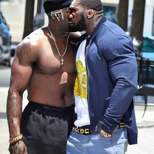 Prompt: 5 0 cent kissing with jayceon terrell taylor