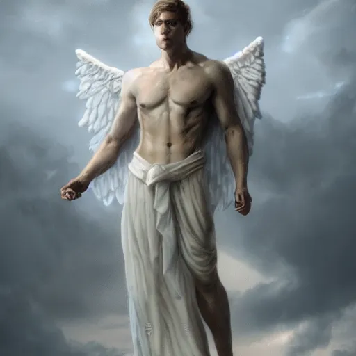 Image similar to an extremely white male angel, matte painting, concept art, extremely detailed, 4k