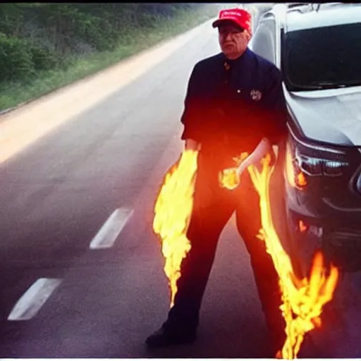 Image similar to photograph of donald trump on the highway firebending