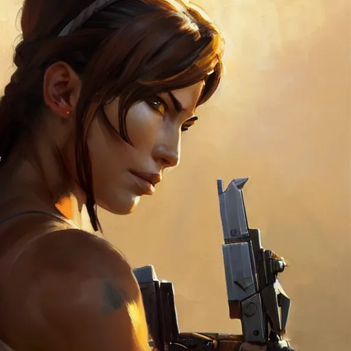 Image similar to greg manchess portrait painting of partially armored lara croft as overwatch character, close - up shot, asymmetrical, profile picture, organic painting, sunny day, matte painting, bold shapes, hard edges, street art, trending on artstation, by huang guangjian and gil elvgren and sachin teng