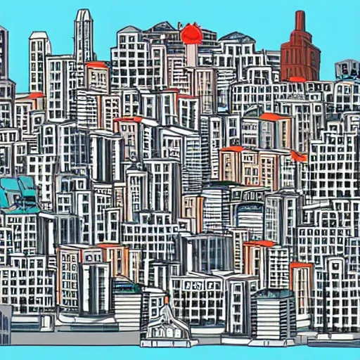 Prompt: a metropolis city in the style of wheres waldo