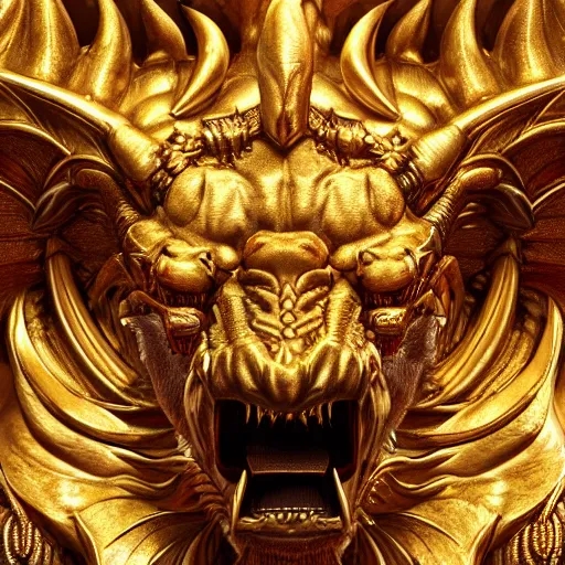 Image similar to detailed golden medalion of Behemoth, epic artwork, close up, trending on Artstation