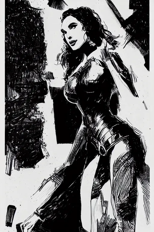 Prompt: portrait of gal gadot, stunning dress, style of guido crepax