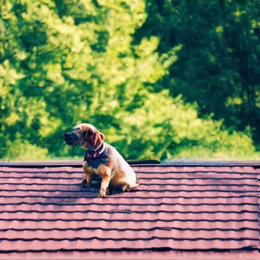 Image similar to dog on roof, morning light, backlit,