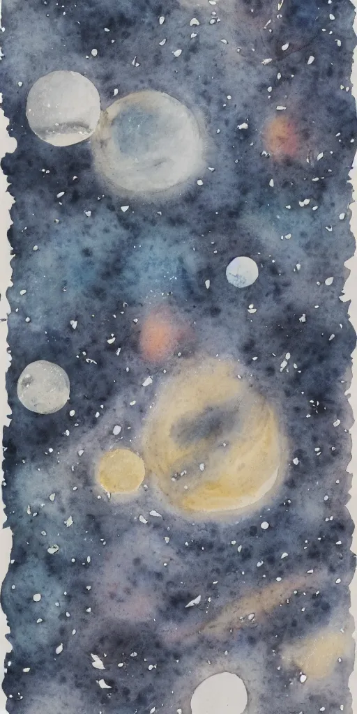 Prompt: traditional oriental water colour of space, liminal, lonely, highly detailed, black ink