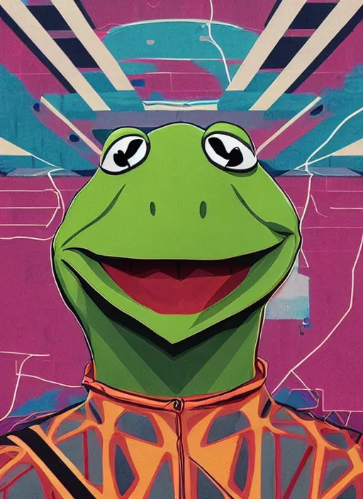 Image similar to symmetry!! portrait of kermit by sachin teng, organic, cables, matte painting, geometric shapes, hard edges! graffiti, street art