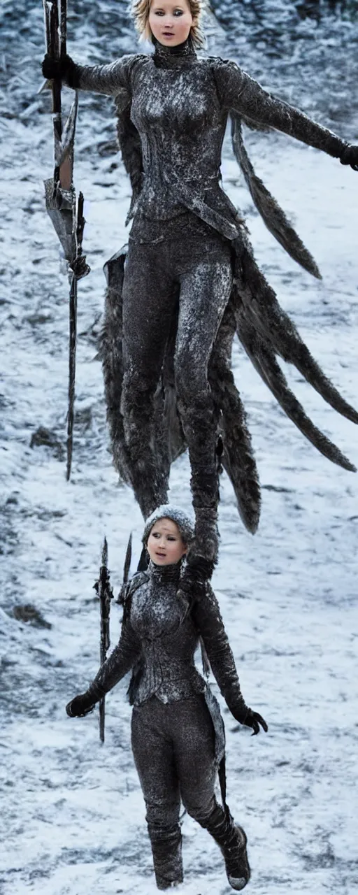 Image similar to Jennifer Lawrence as Winter Wyvern, full body shot