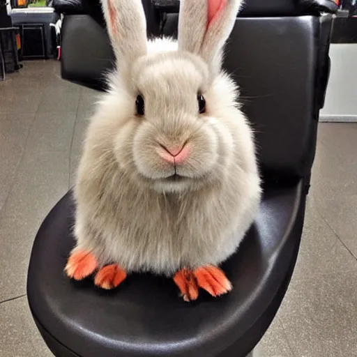 Prompt: sad rabbit sitting in a barbers chair