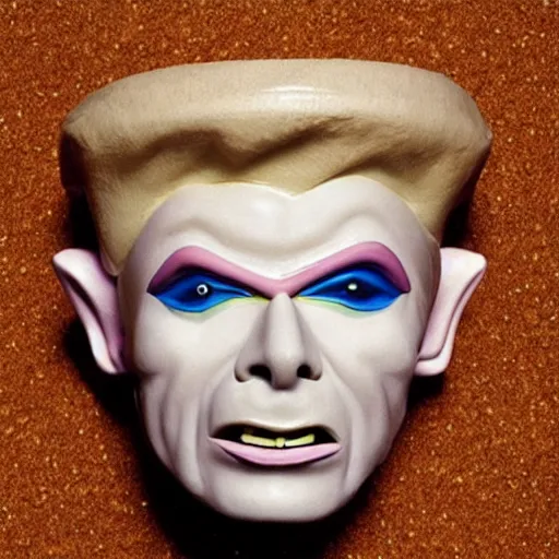 Prompt: a cereal bowl in a shape of bowie face, in labyrinth,