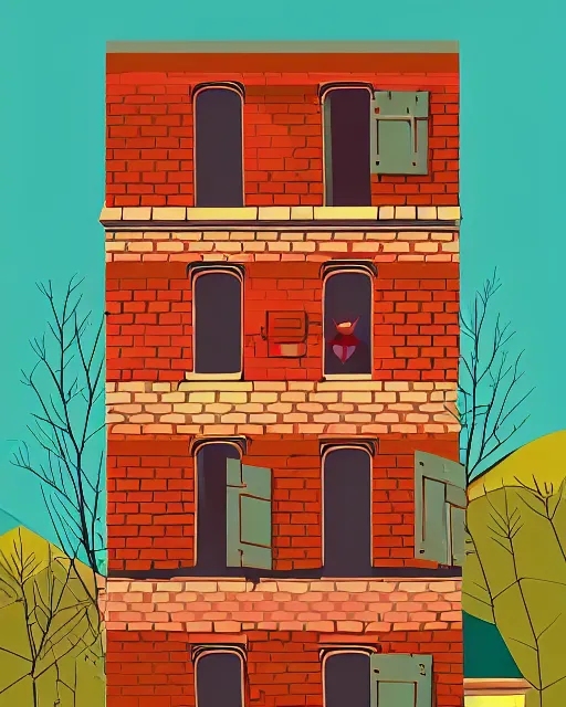 Prompt: a vector based illustration of a brick house, by sachin teng and loish, vibrant, vector art, award winning, stunning, trending on art station, highly detailed