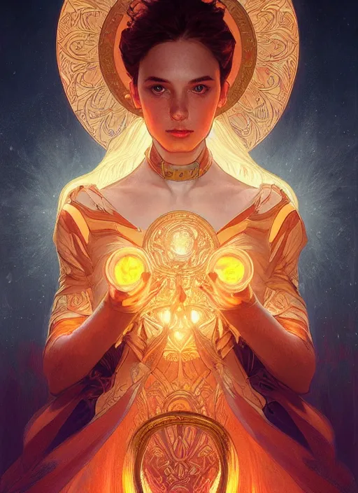 Image similar to symmetry!! portrait of fire, glowing lights!! intricate elegant, highly detailed, digital painting, artstation, concept art, smooth, sharp focus, illustration, art by artgerm and greg rutkowski and alphonse mucha