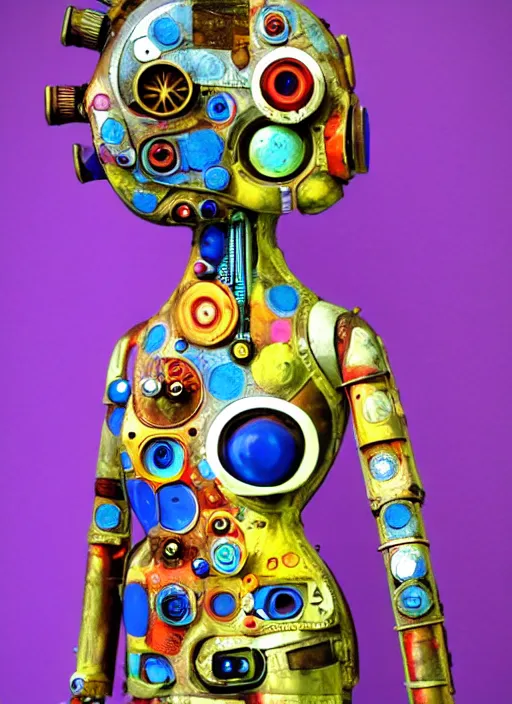 Prompt: image of beautyful female android steampunk by niki de saint phalle,