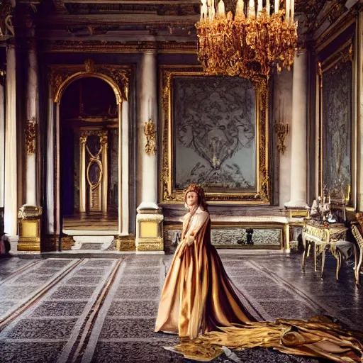 Image similar to francesca findabair in versailles, wow 4 k detail fantasy, matte painting, realistic materials, photo realistic, postprocessing, cinematic, hyperrealistic, studio lighting, ekaterina, the tudors, photography by richard jenkins