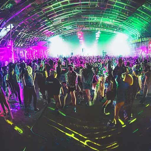 Image similar to rave at area 5 1. the main stage is located in a large aircraft hanger. shot on a sony a 7