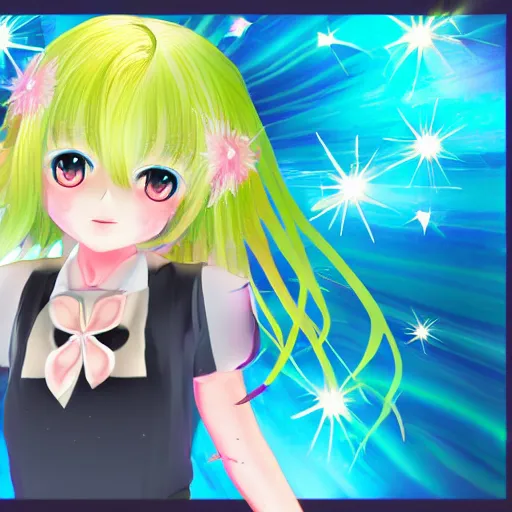 Prompt: a gorgeous cute kawaii big eye anime girl with white hair in the style of idol _ master n 6 4 graphics, portrait, shining, glitter