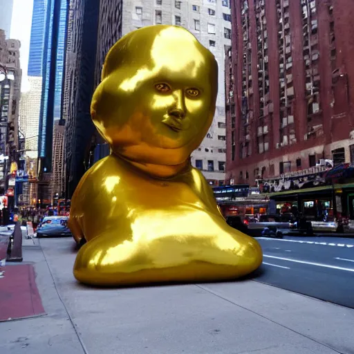 Image similar to huge golden burger statue in new york, photo