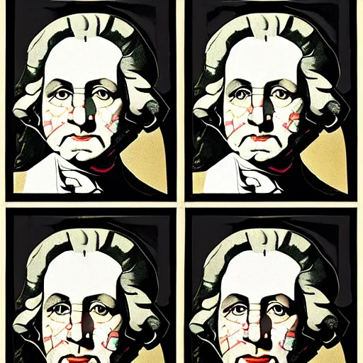 Image similar to george washington's portrait in the style of cubism and andy warhol, pop art, 4 panel, high definition, realistic surrealism