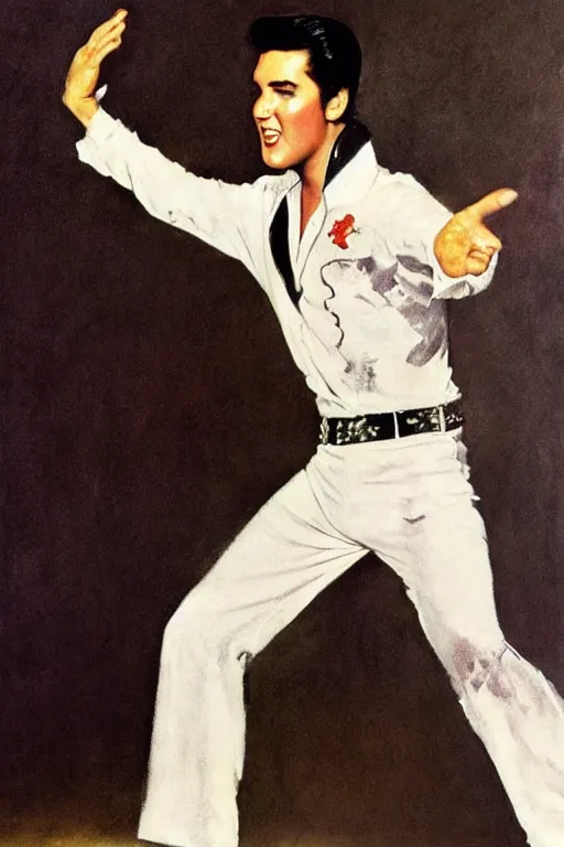 Image similar to elvis presley dancing painted by norman rockwell